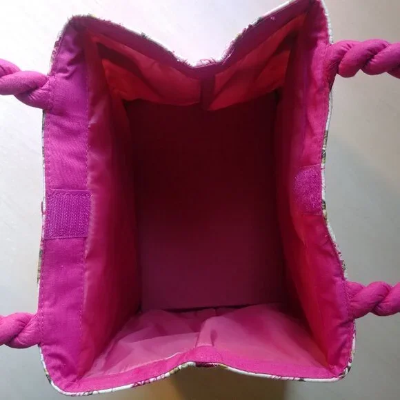 100% cotton white with pink and green floral pattern tote bag - Picture 10 of 13